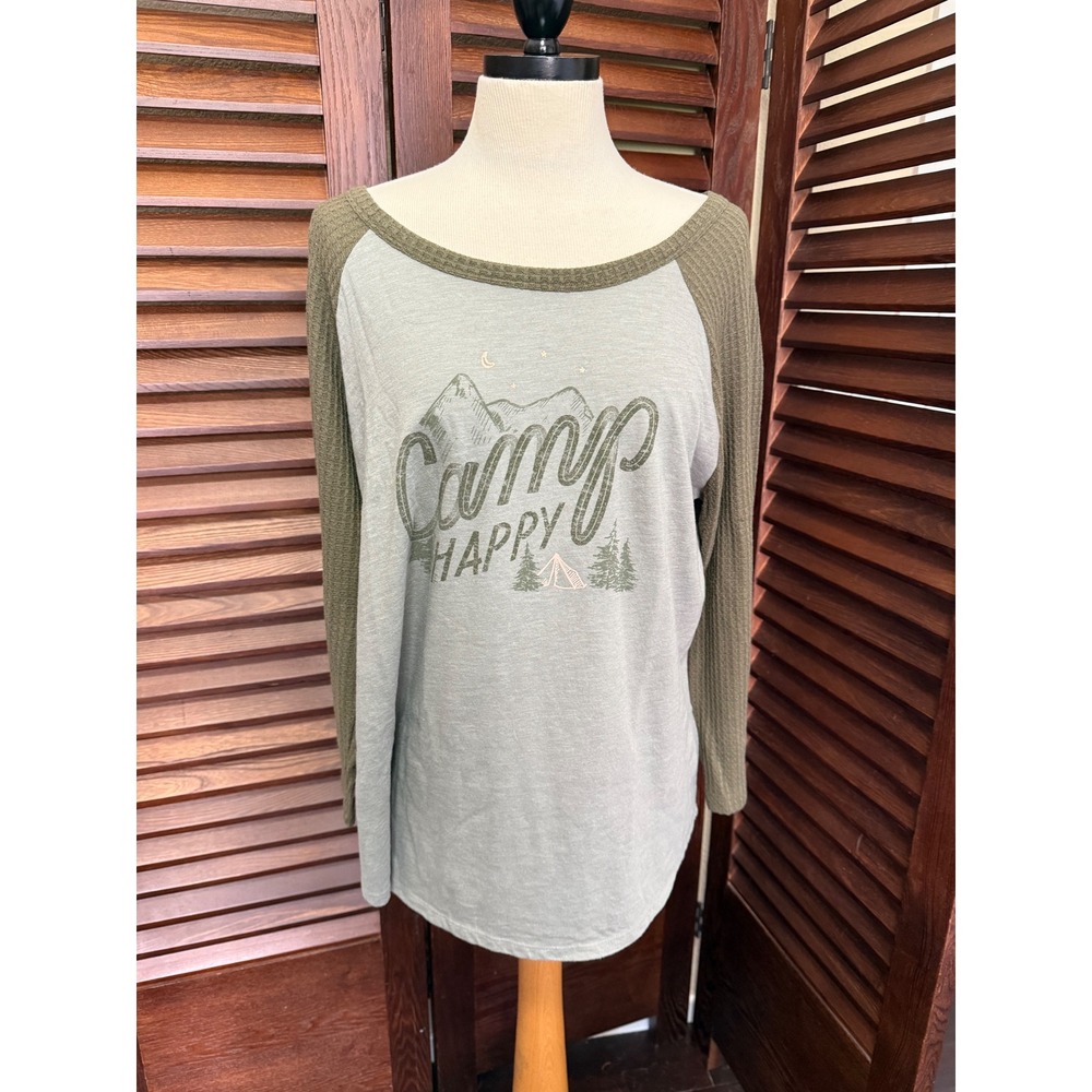 Sonoma Goods For Life Camp Happy Raglan Long Sleeve Graphic T Shirt Womens XL